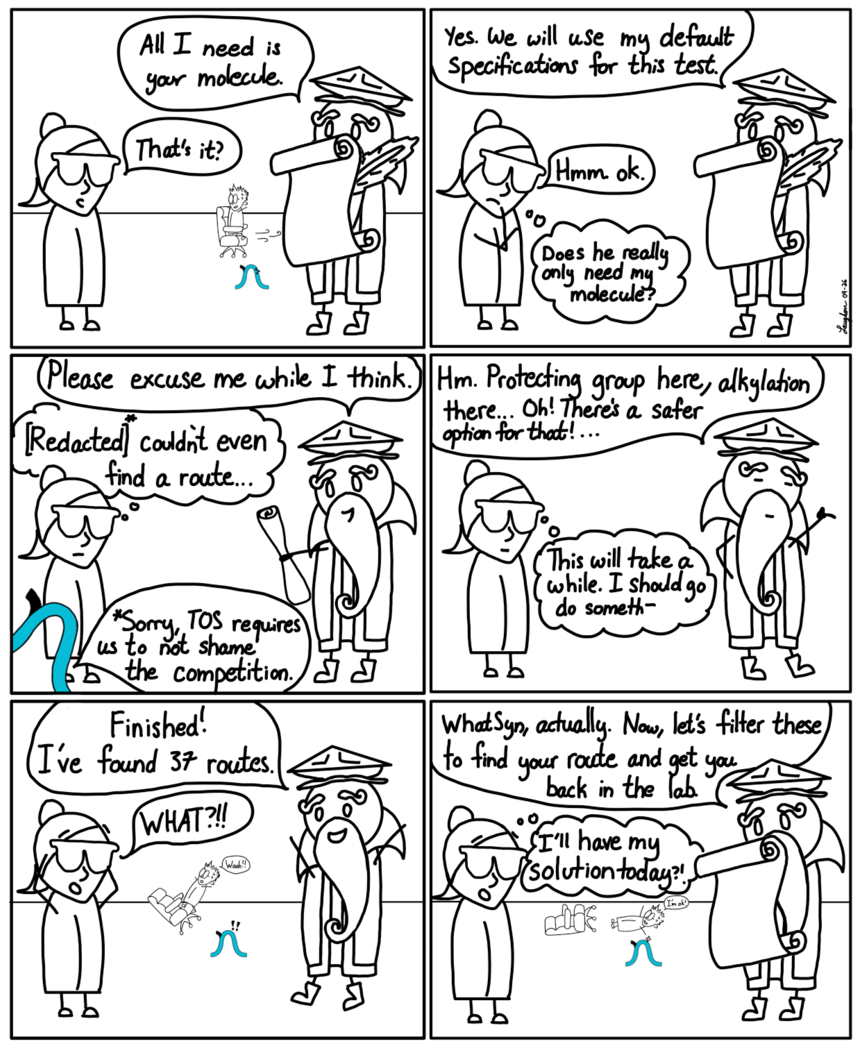 The SynovAI Chronicles, Season 1, strip 4 — Syndy and Spike in the lab.